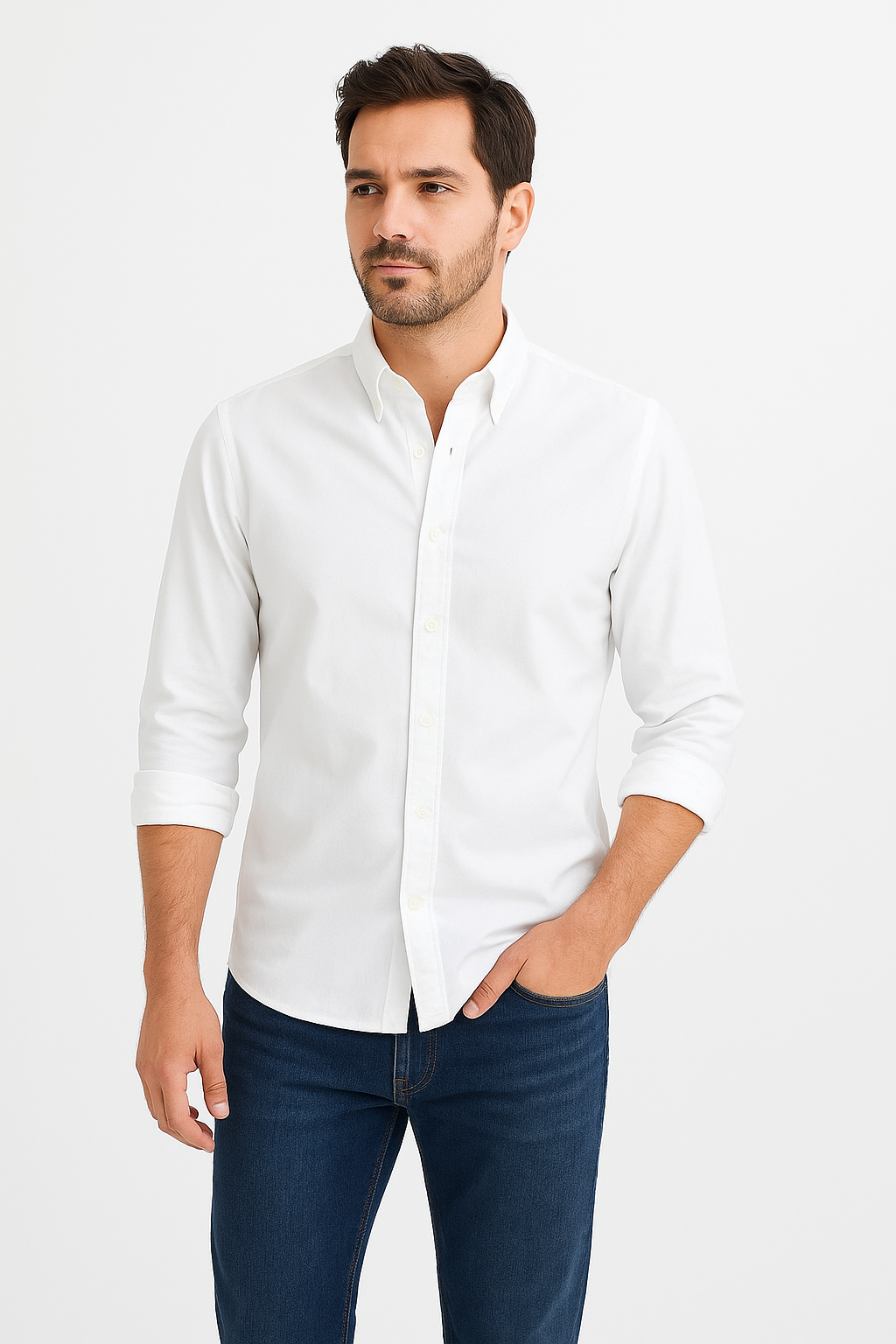 Men’s Premium White Full Sleeves Shirt | Slim Fit Cotton Blend Formal & Casual Wear
