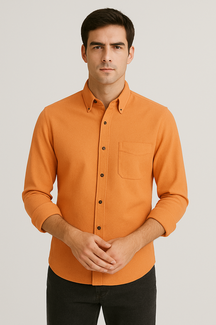 Men’s Premium Orange Full Sleeves Shirt | Slim Fit Cotton Blend Formal & Casual Wear