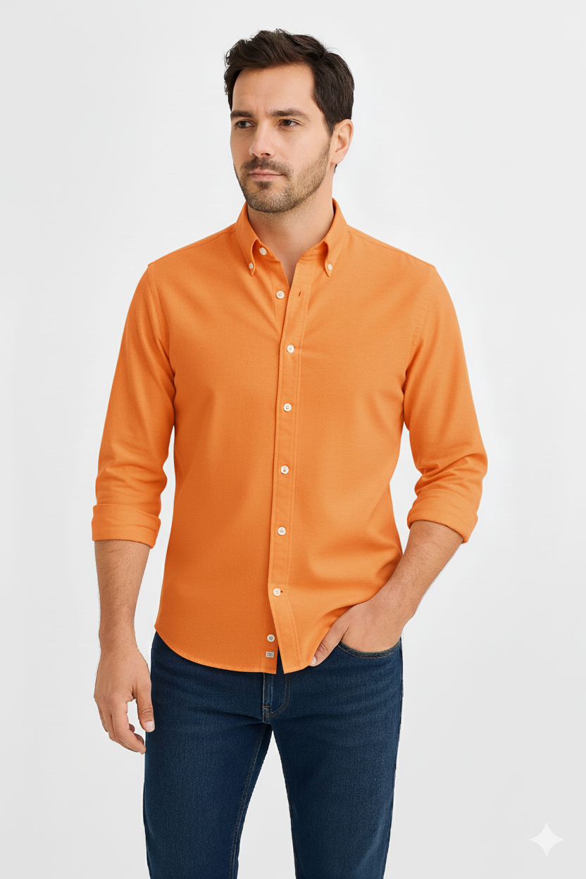 Men’s Premium Orange Full Sleeves Shirt | Slim Fit Cotton Blend Formal & Casual Wear