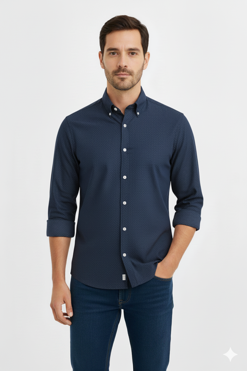 Men’s Premium Navy Blue Full Sleeves Shirt | Slim Fit Cotton Blend Formal & Casual Wear
