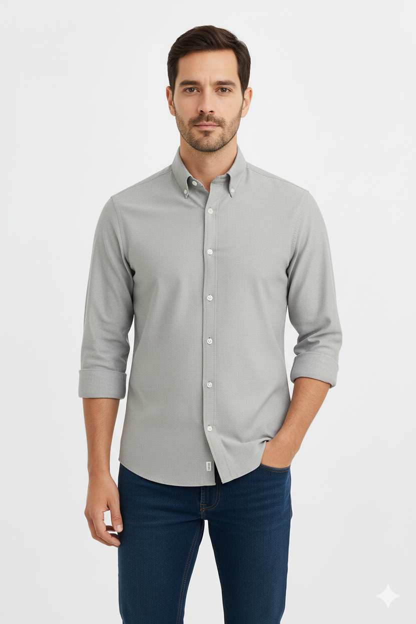 Men’s Premium Grey Full Sleeves Shirt | Slim Fit Cotton Blend Formal & Casual Wear