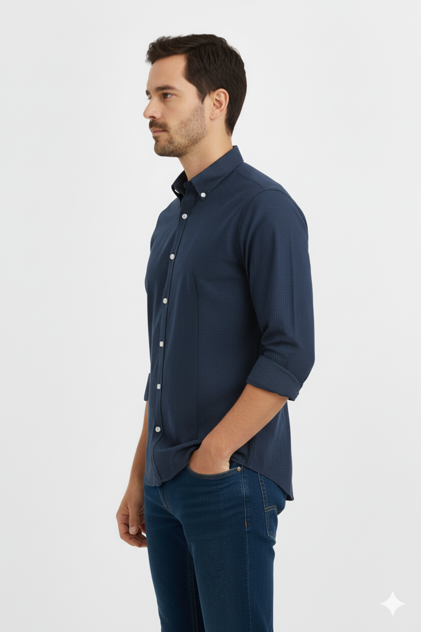 Men’s Premium Navy Blue Full Sleeves Shirt | Slim Fit Cotton Blend Formal & Casual Wear