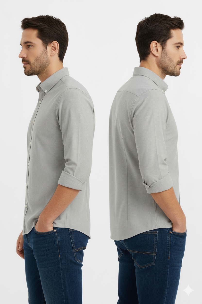 Men’s Premium Grey Full Sleeves Shirt | Slim Fit Cotton Blend Formal & Casual Wear