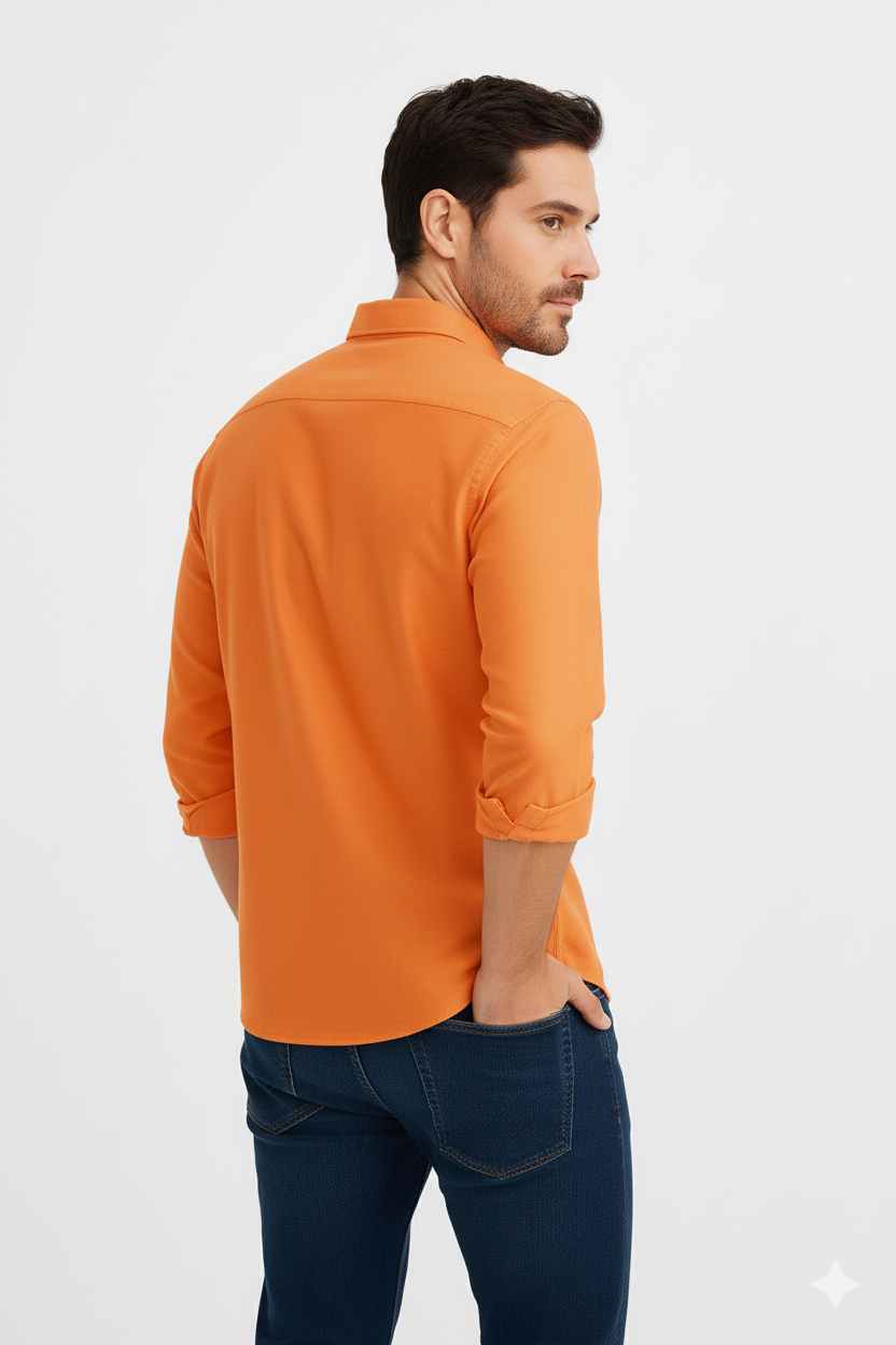 Men’s Premium Orange Full Sleeves Shirt | Slim Fit Cotton Blend Formal & Casual Wear